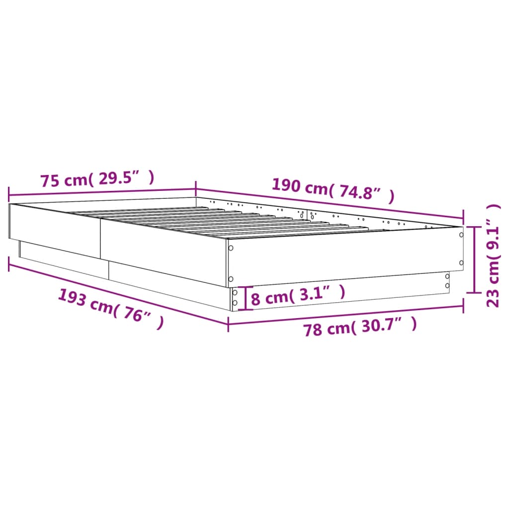 vidaXL Rám postele bez matrace kouřový dub 75x190 cm kompozitní dřevo