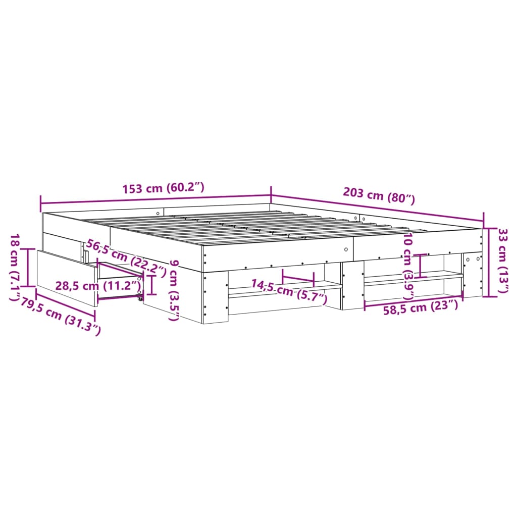 vidaXL Rám postele bez matrace dub sonoma 150x200 cm kompozitní dřevo