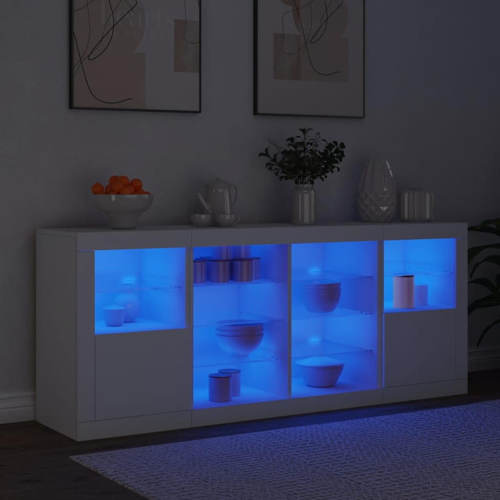 vidaXL Příborník s LED osvětlením bílý 163 x 37 x 67 cm