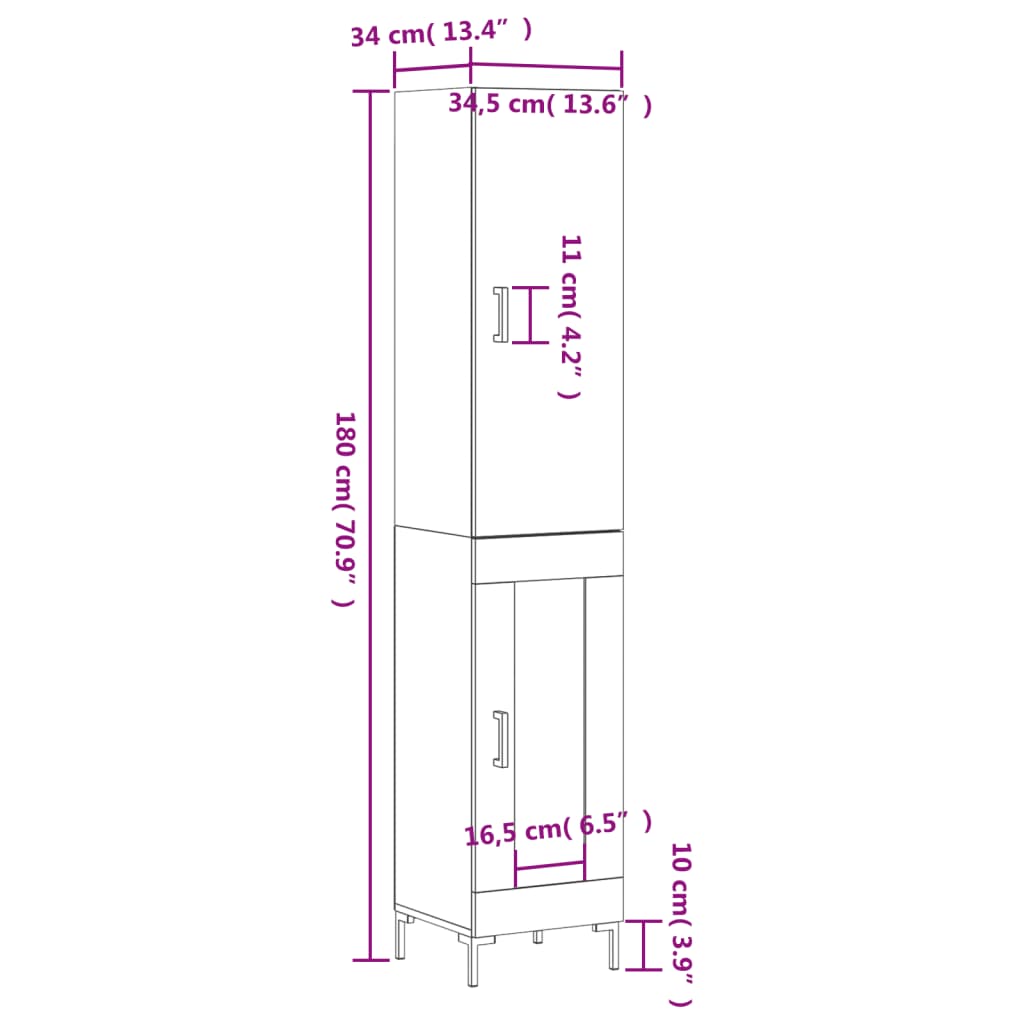 vidaXL Skříň highboard bílá 34,5 x 34 x 180 cm kompozitní dřevo