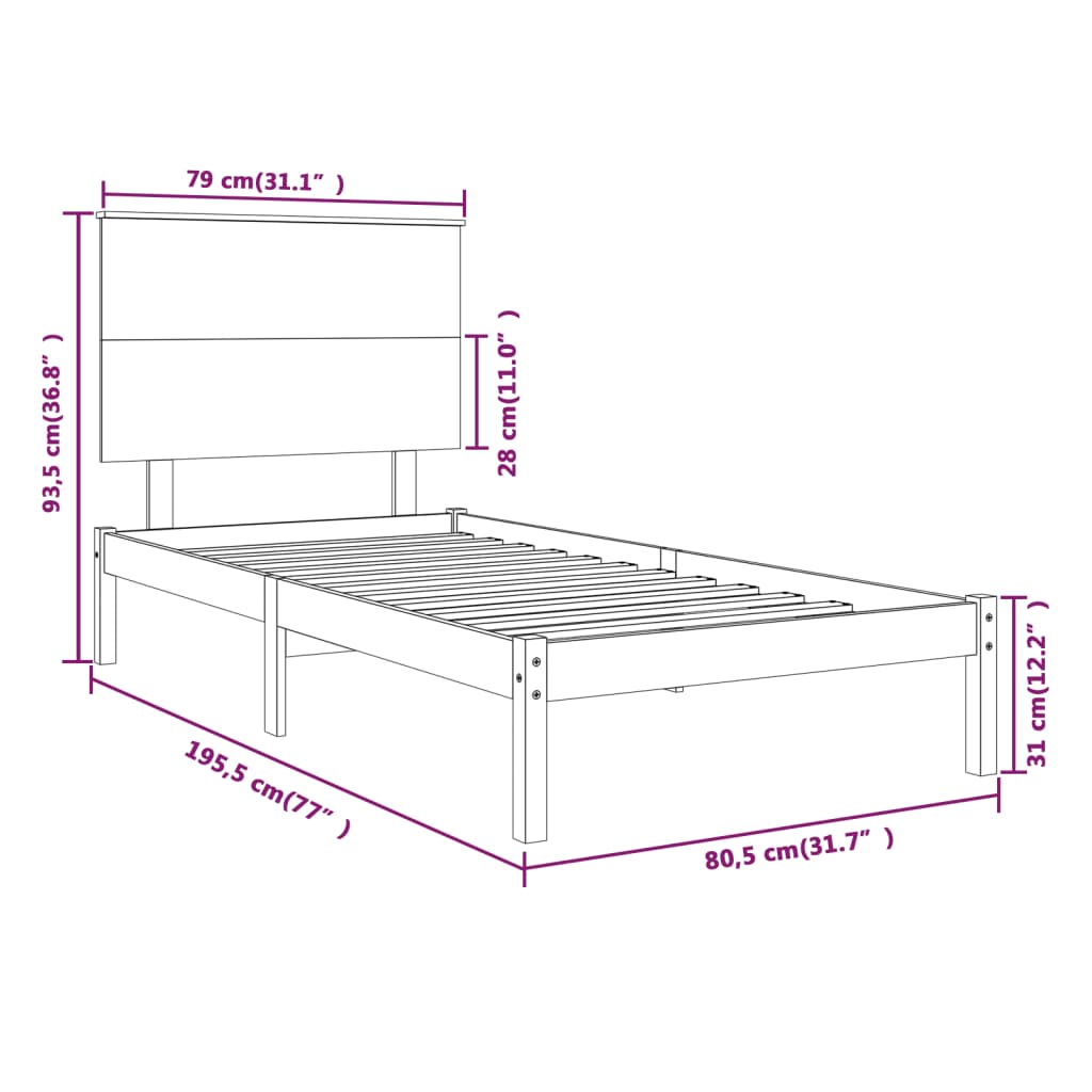 vidaXL Rám postele medově hnědý masivní dřevo 75x190cm malé jednolůžko