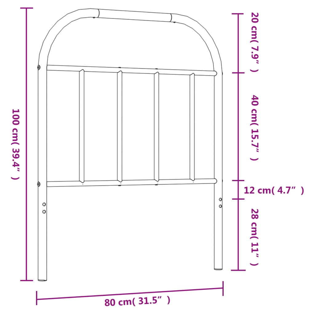 vidaXL Kovové čelo postele černé 75 cm