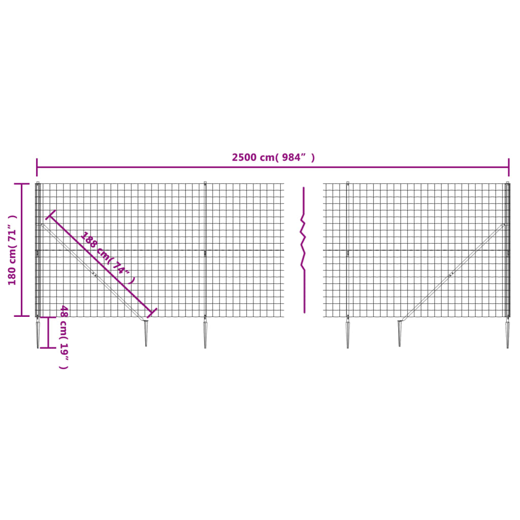 vidaXL Drátěný plot s kotevními hroty antracitový 1,8 x 25 m