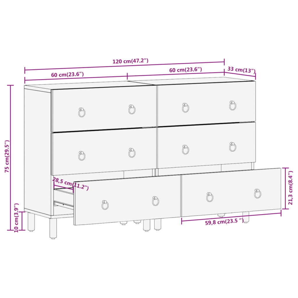 vidaXL Odkládací skříňky 2 ks 60x33x75 cm masivní mangovníkové dřevo