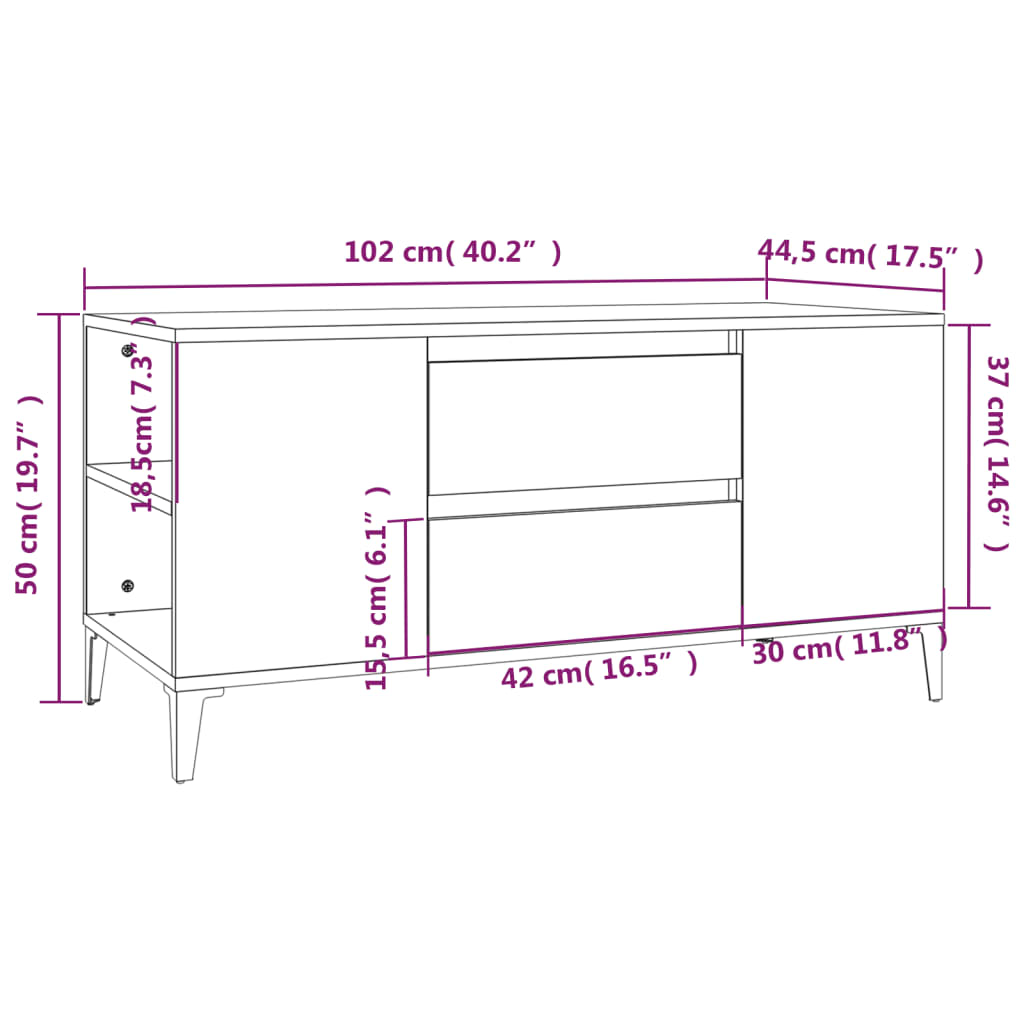 vidaXL TV skříňka kouřový dub 102x44,5x50 cm kompozitní dřevo