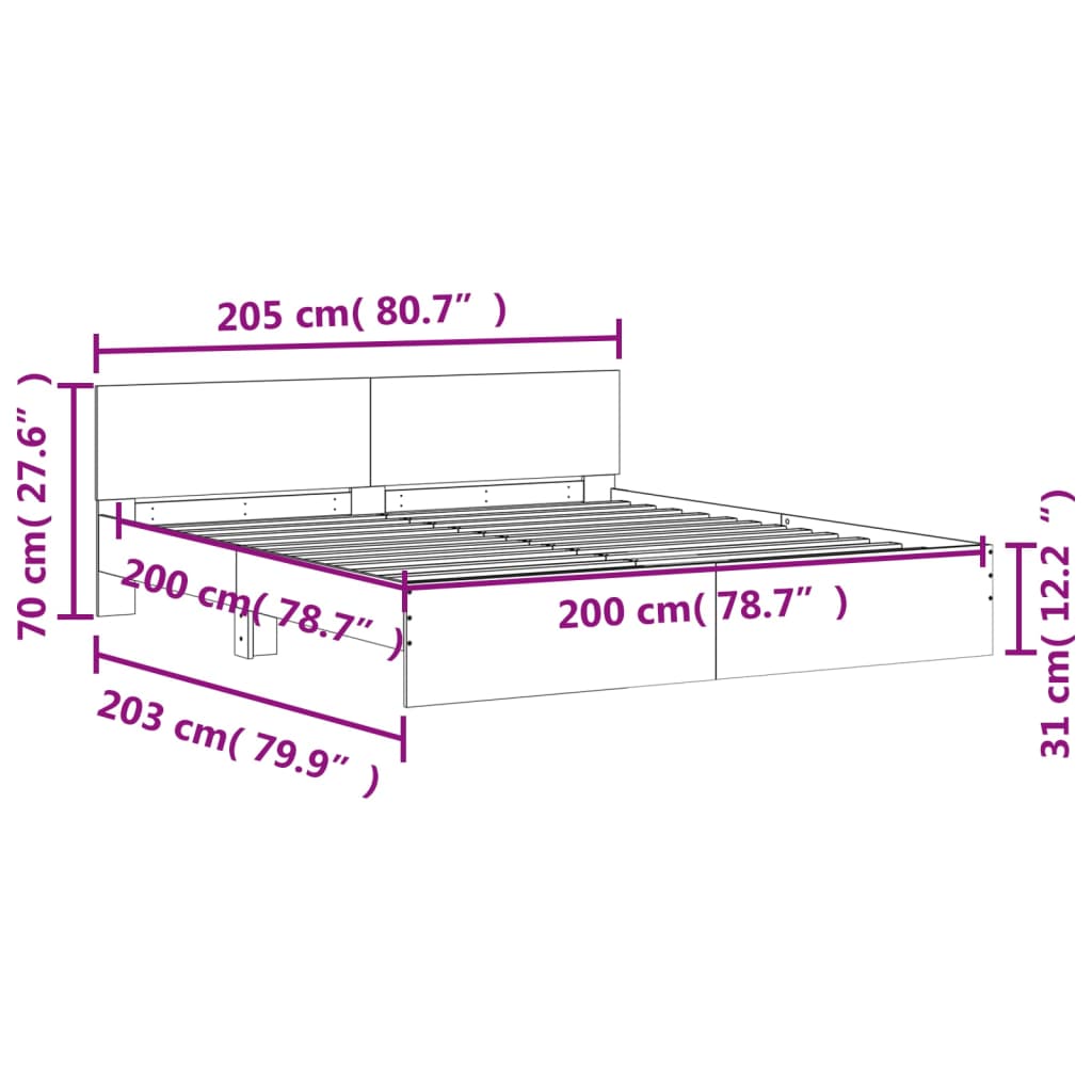 vidaXL Rám postele s čelem a LED osvětlením bílý 200 x 200 cm