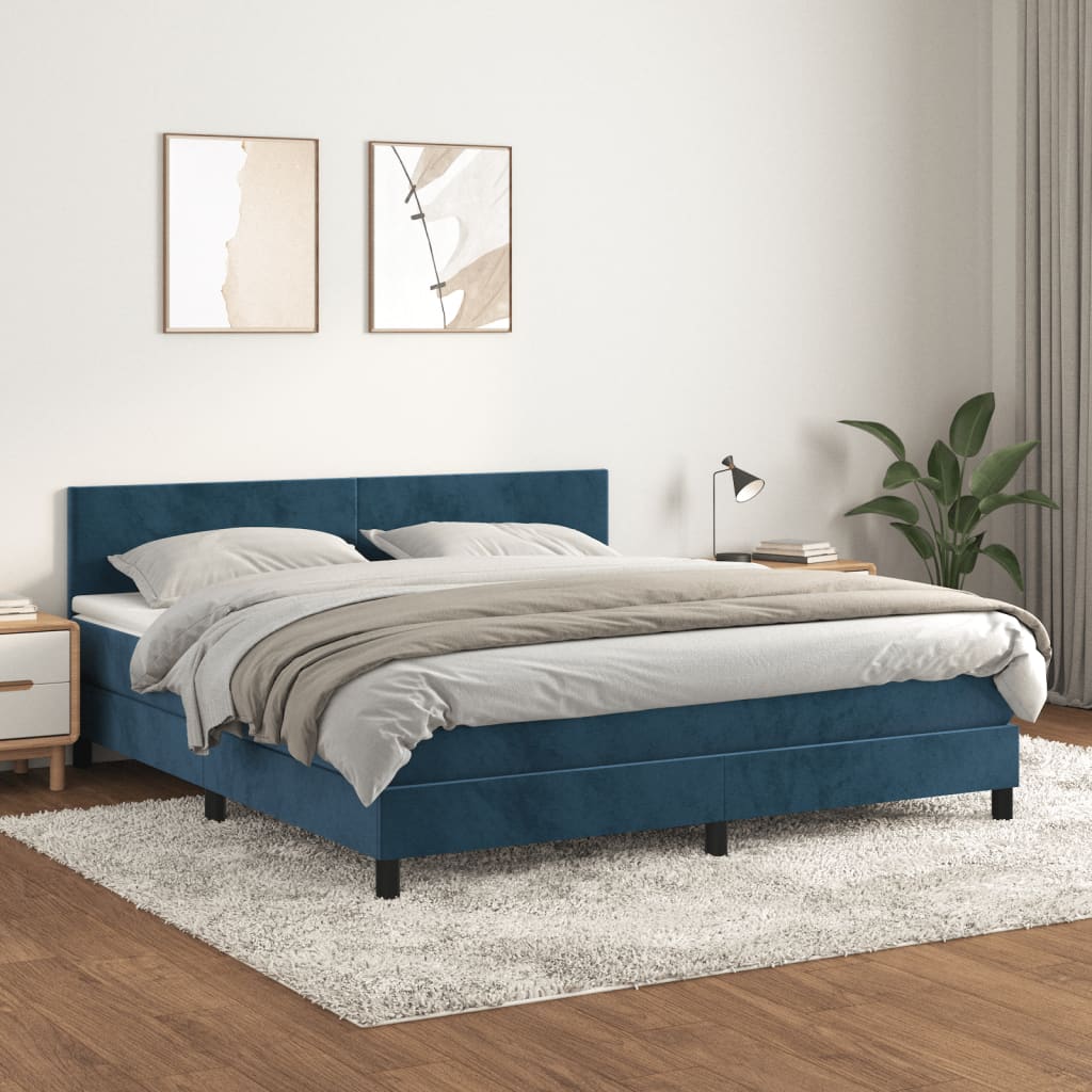 vidaXL Box spring postel s matrací tmavě modrá 160x200 cm samet