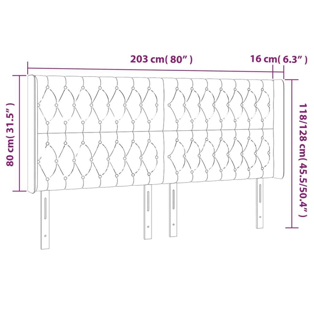 vidaXL Čelo postele typu ušák růžové 203x16x118/128 cm samet