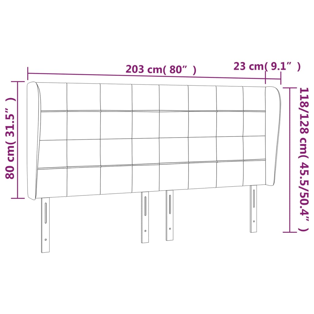 vidaXL Čelo postele typu ušák černé 203x23x118/128 cm samet