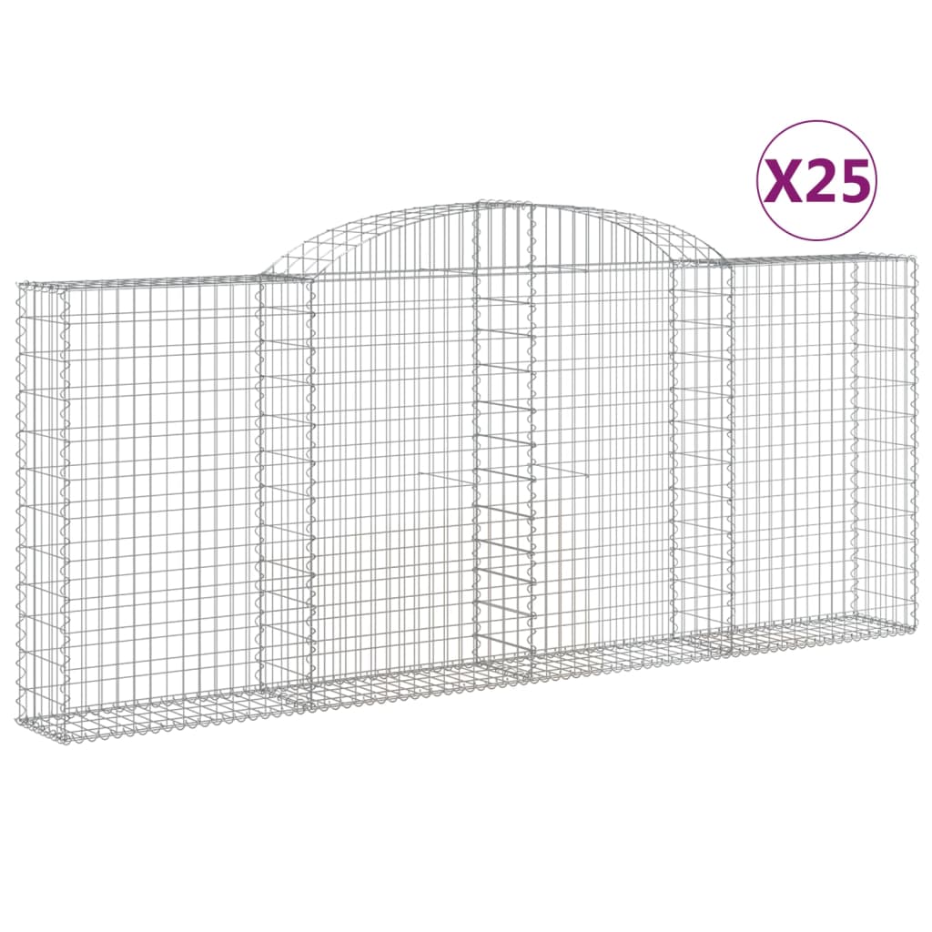 vidaXL Klenuté gabionové koše 25ks 300x30x120/140cm pozinkované železo