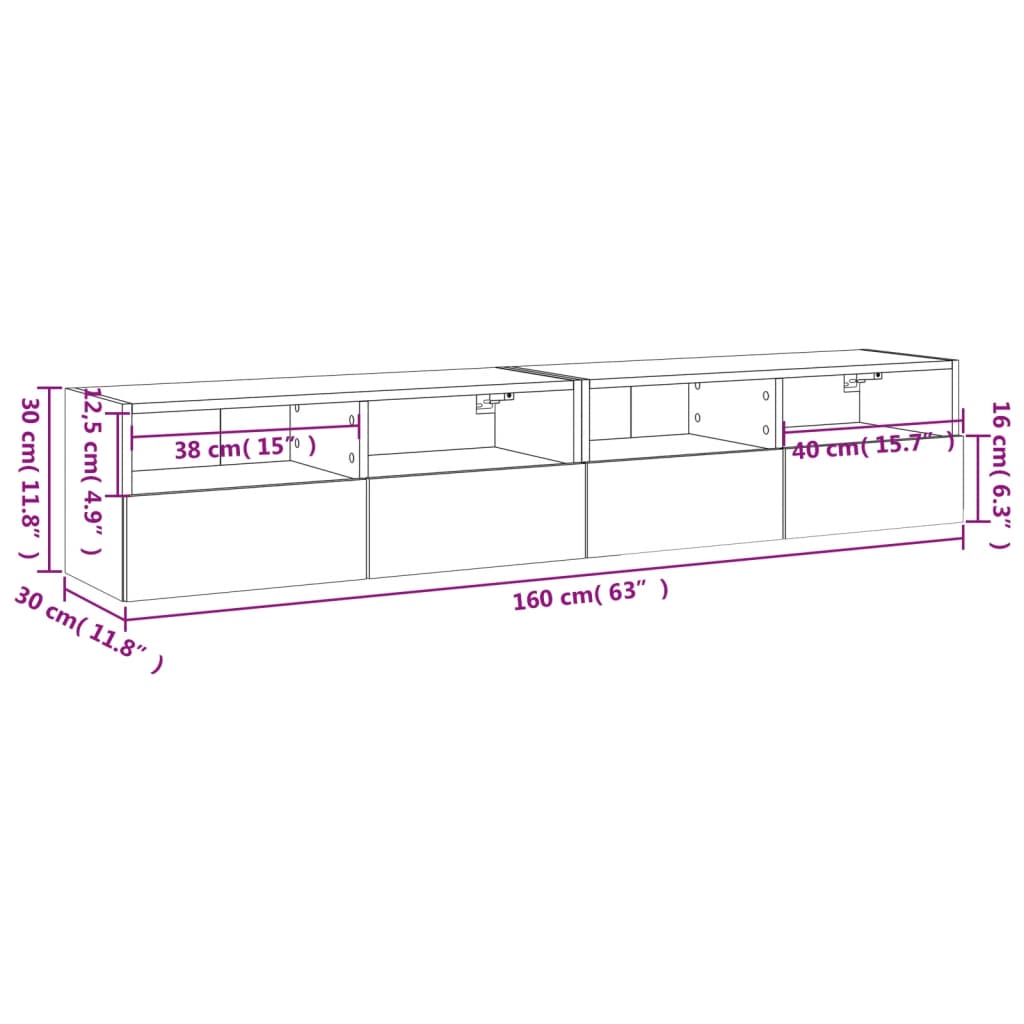 vidaXL Nástěnné TV skříňky 2 ks dub sonoma 80 x 30 x 30 cm kompozit