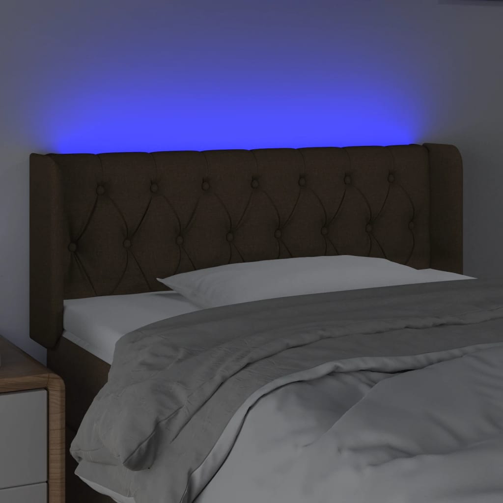 vidaXL Čelo postele s LED tmavě hnědé 93 x 16 x 78/88 cm textil