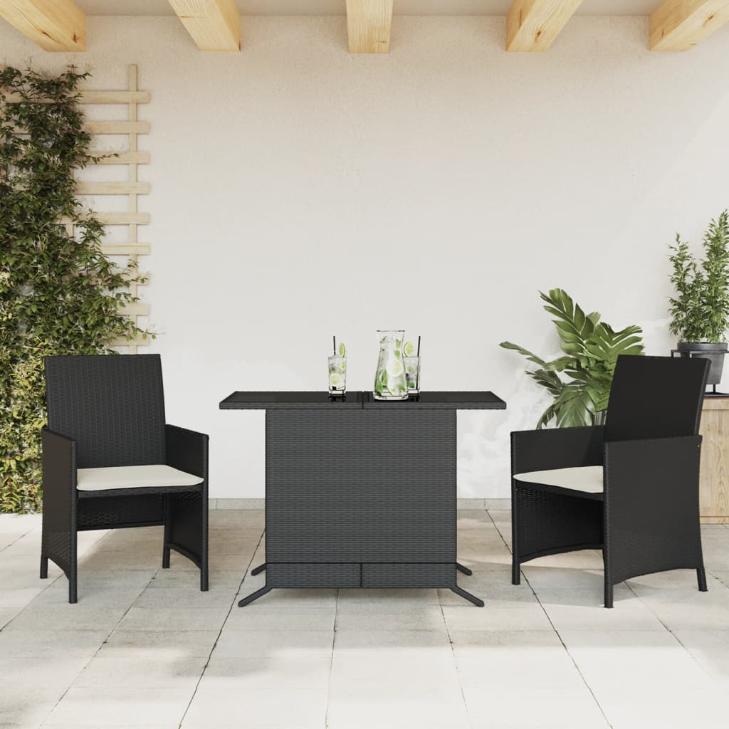 vidaXL 3dílný bistro set s poduškami černý polyratan