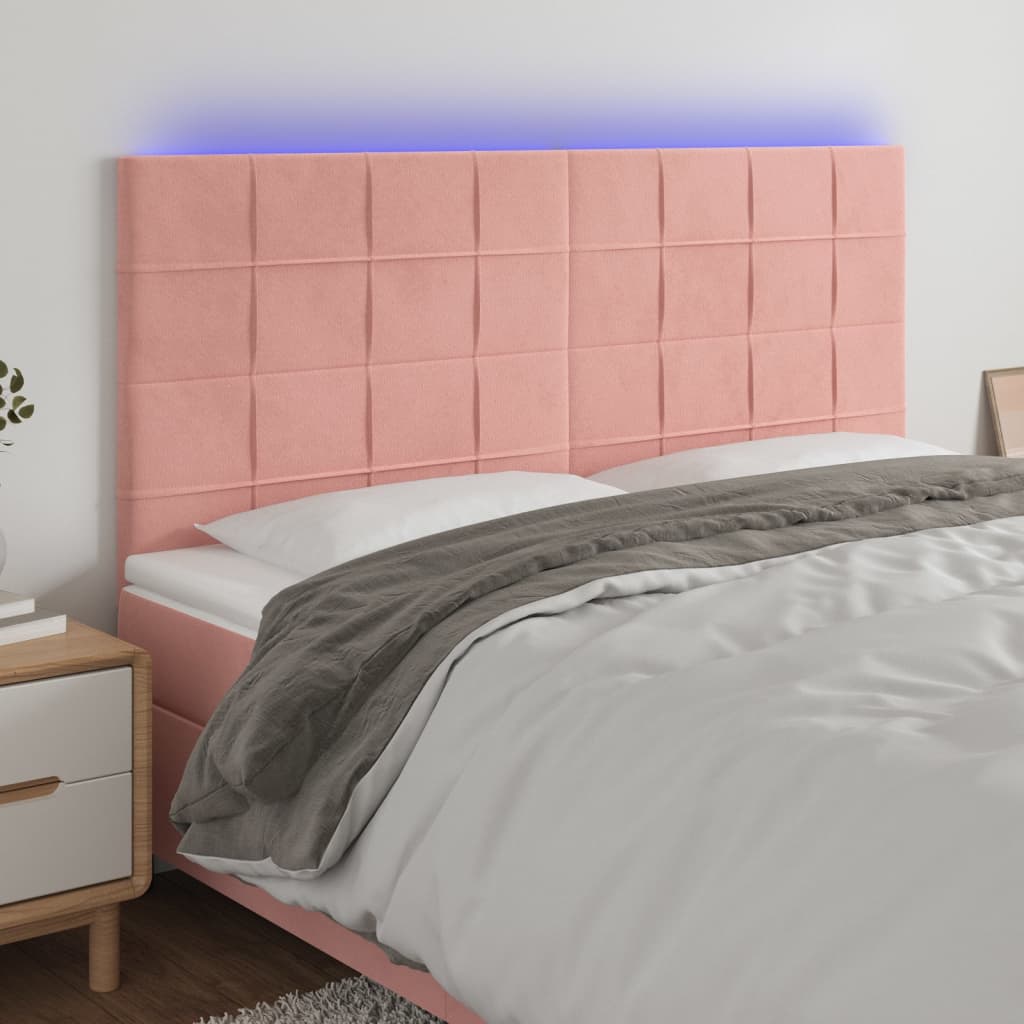 vidaXL Čelo postele s LED růžové 160x5x118/128 cm samet