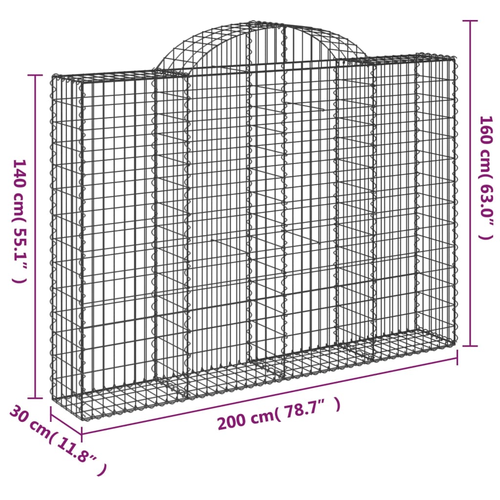 vidaXL Klenuté gabionové koše 15ks 200x30x140/160cm pozinkované železo