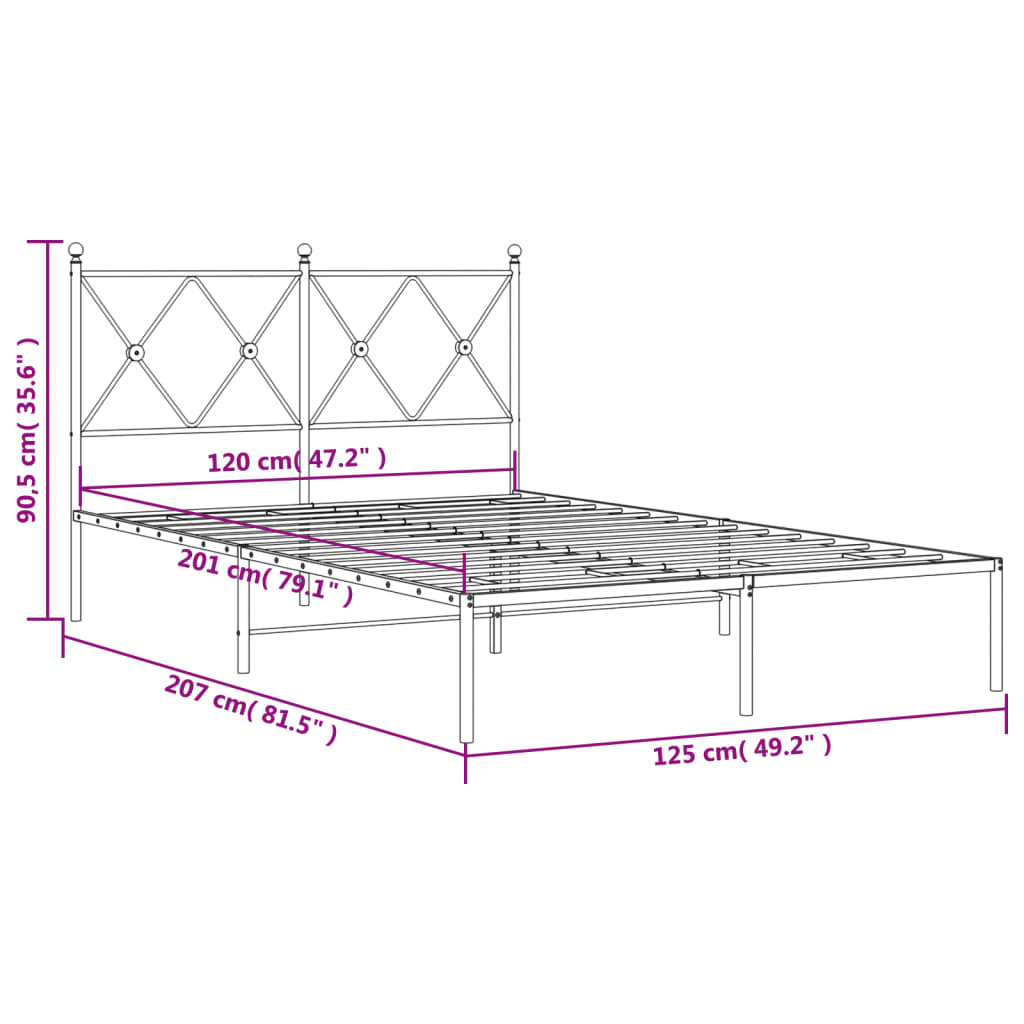 vidaXL Kovový rám postele s čelem černý 120 x 200 cm