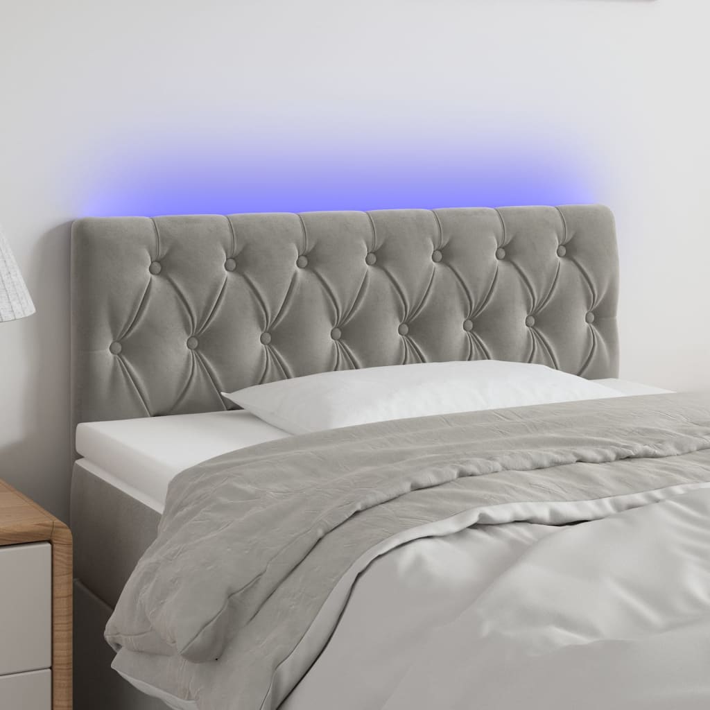 vidaXL Čelo postele s LED světle šedé 90 x 7 x 78/88 cm samet