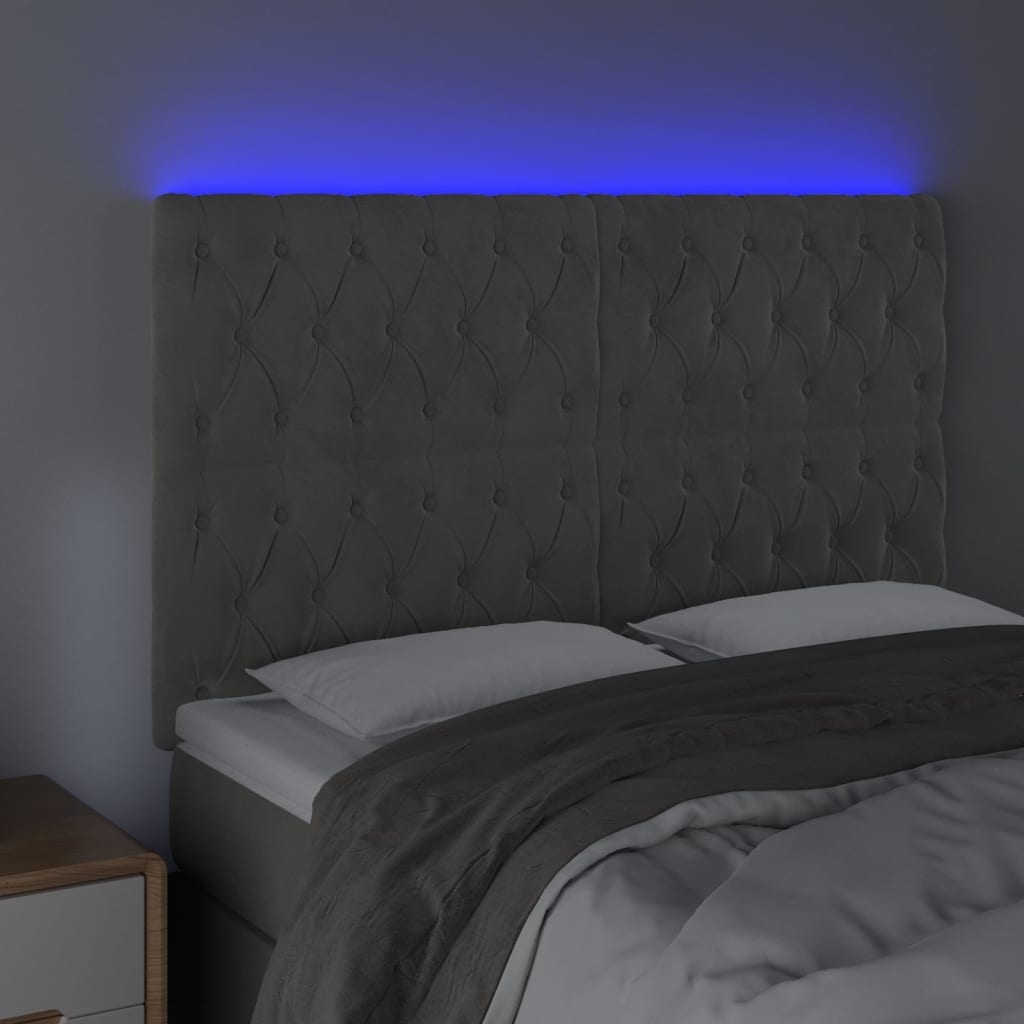 vidaXL Čelo postele s LED světle šedé 160x7x118/128 cm samet