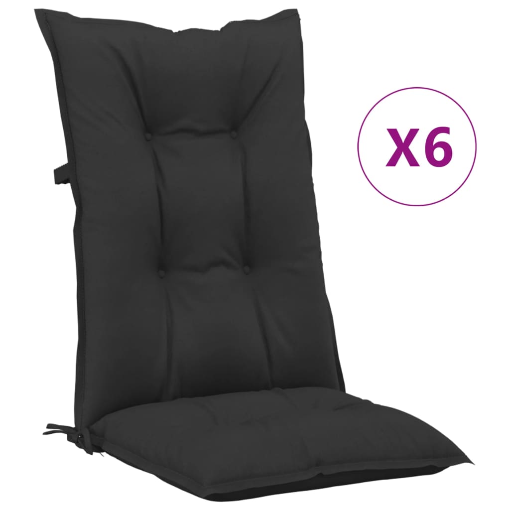 vidaXL Podušky na židli vysoké opěradlo 6 ks černé 120x50x7 cm textil