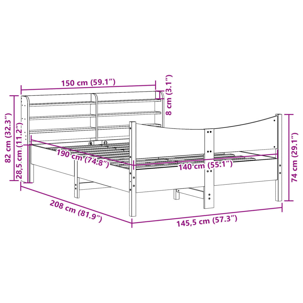 vidaXL Rám postele s čelem 140 x 190 cm masivní borovice