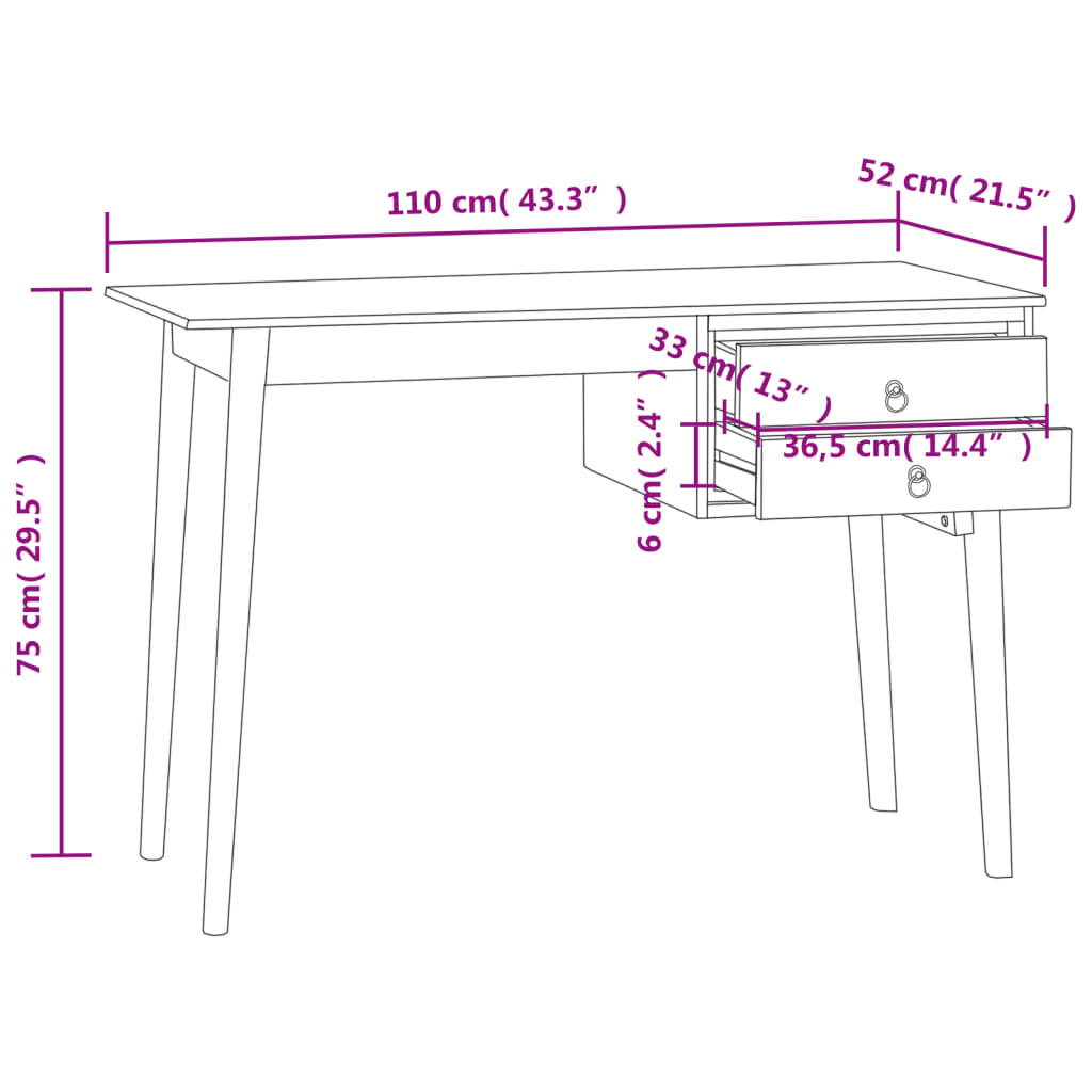 vidaXL Psací stůl se 2 zásuvkami 110 x 52 x 75 cm masivní teak