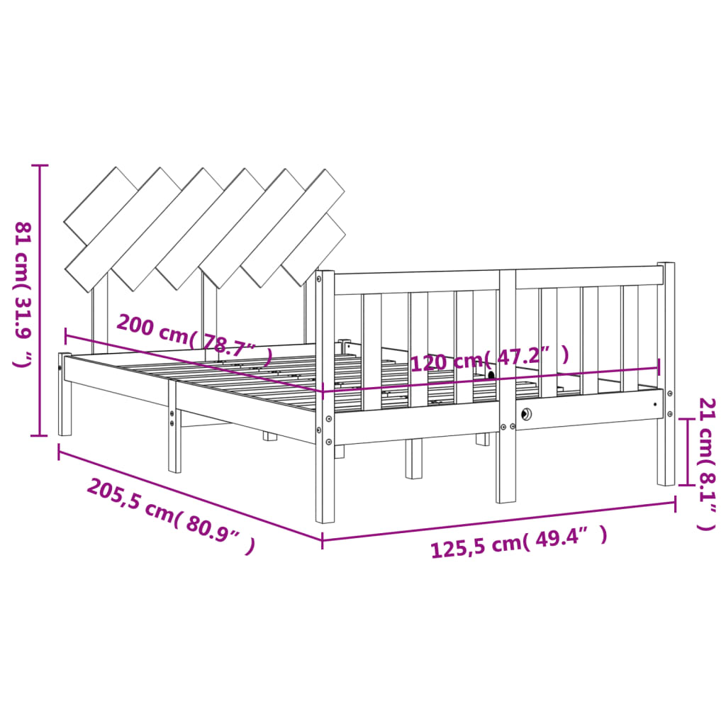 vidaXL Rám postele s čelem 120 x 200 cm masivní dřevo