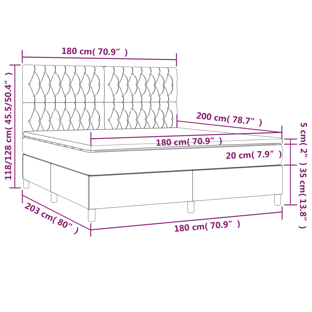 vidaXL Box spring postel s matrací tmavě šedá 180x200 cm samet