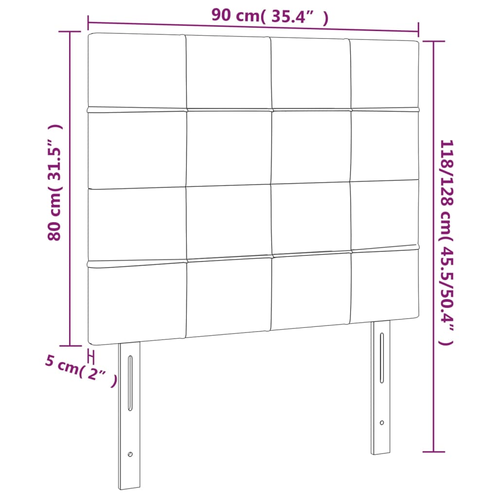 vidaXL Čelo postele s LED světle šedé 90x5x118/128 cm samet