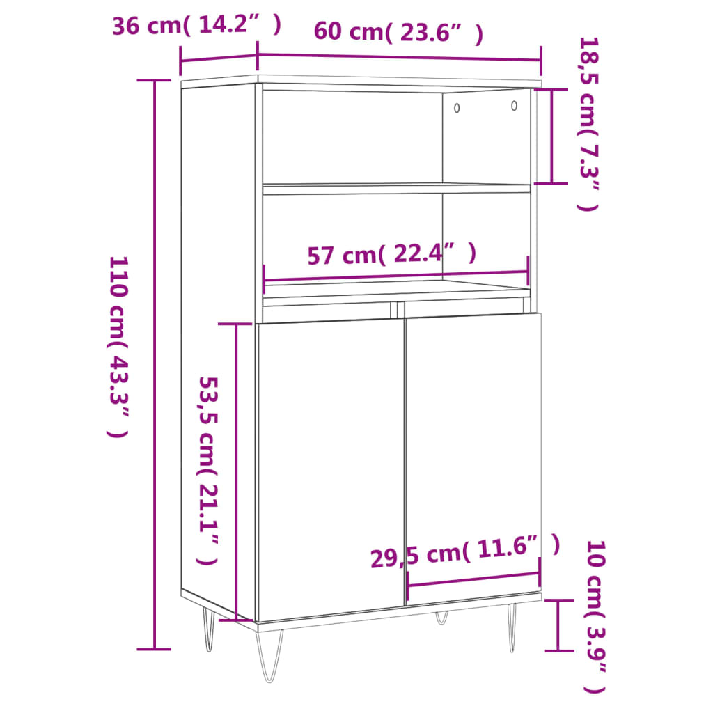 vidaXL Skříň highboard bílá s vysokým leskem 60 x 36 x 110 cm kompozit