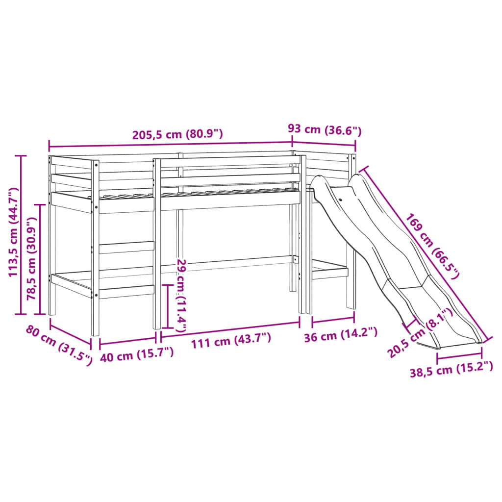 vidaXL Dětská patrová postel bez matrace 80 x 200 cm masivní borovice