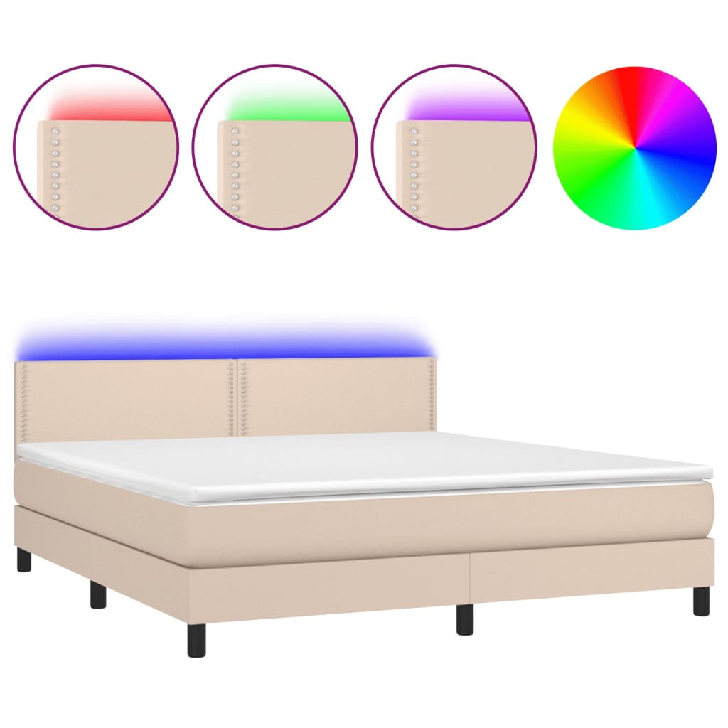 vidaXL Box spring postel matrace a LED cappuccino 180x200cm umělá kůže