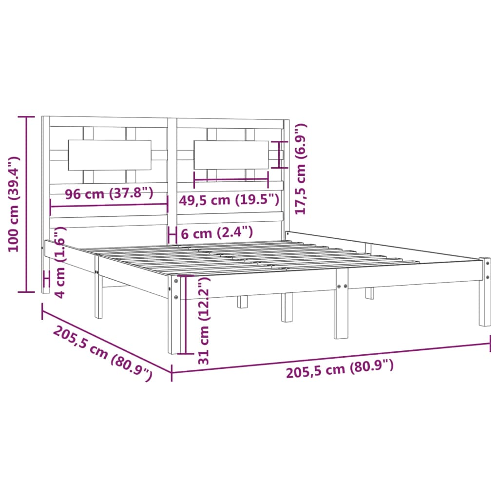 vidaXL Rám postele černý masivní borovice 200 x 200 cm