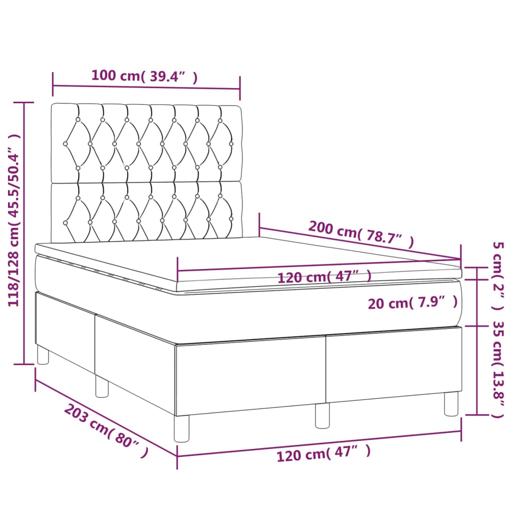 vidaXL Box spring postel s matrací a LED taupe 120 x 200 cm textil