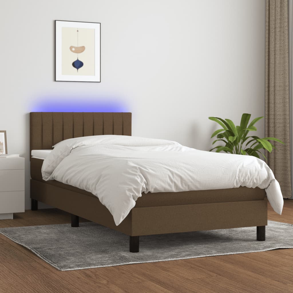 vidaXL Box spring postel s matrací a LED tmavě hnědá 90x190 cm textil