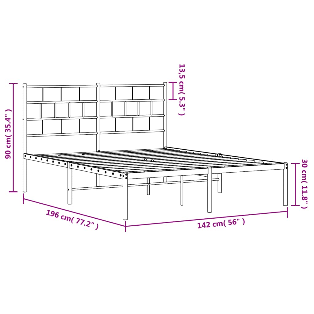 vidaXL Kovový rám postele s čelem bílý 135 x 190 cm