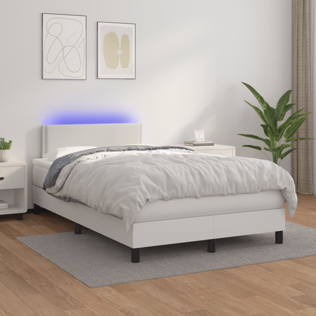 vidaXL Box spring postel s matrací a LED bílá 120 x 190 cm umělá kůže