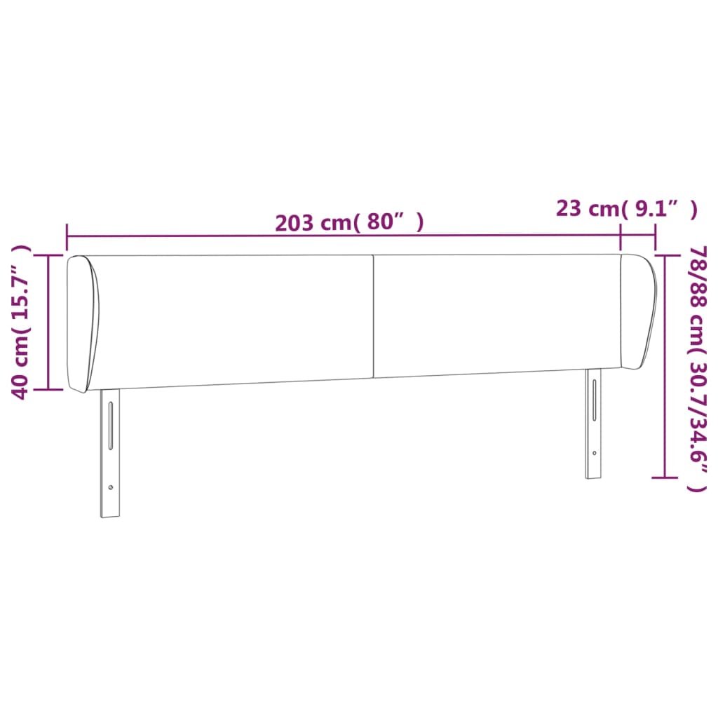 vidaXL Čelo postele typu ušák tmavě šedé 203x23x78/88 cm samet