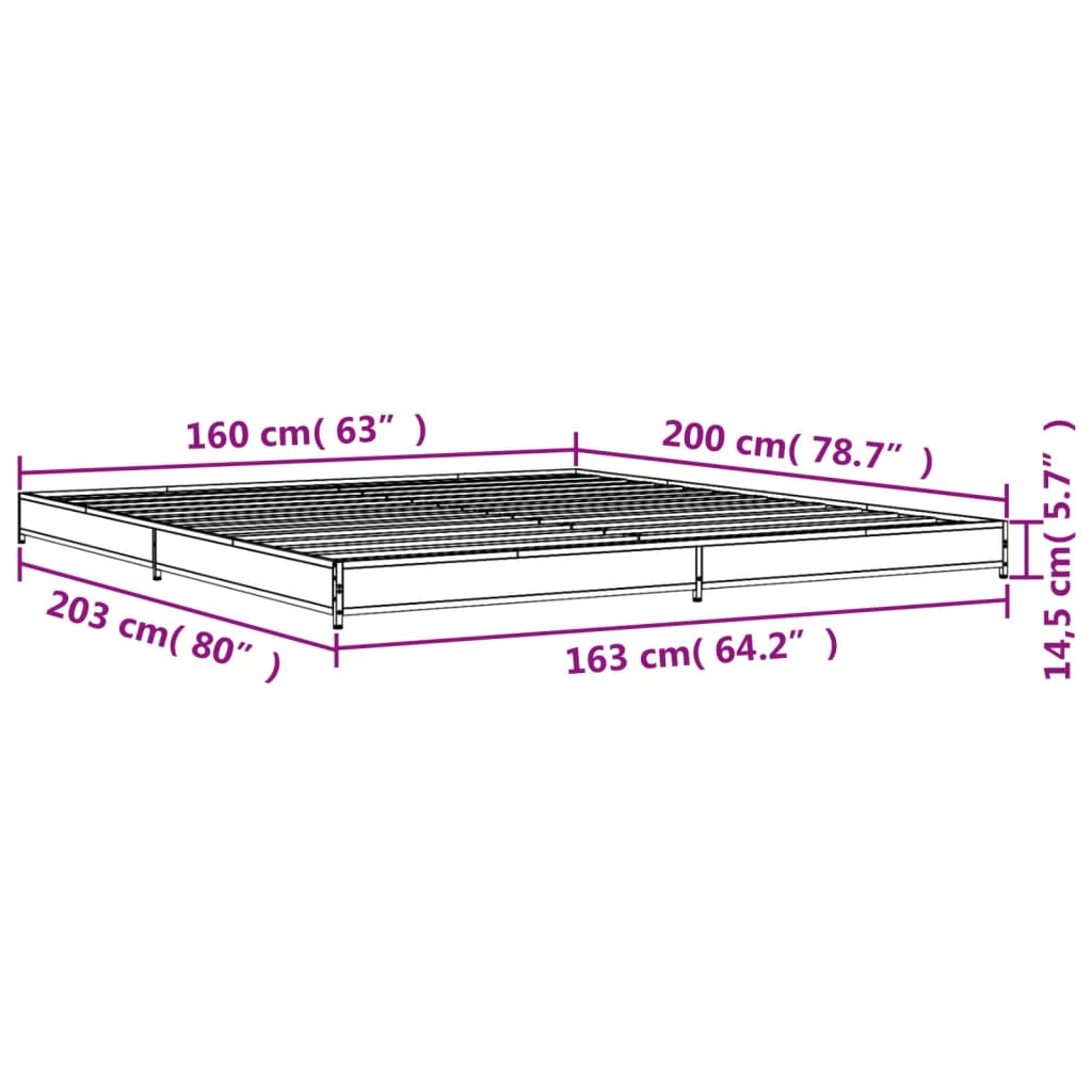 vidaXL Rám postele hnědý dub 160 x 200 cm kompozitní dřevo a kov