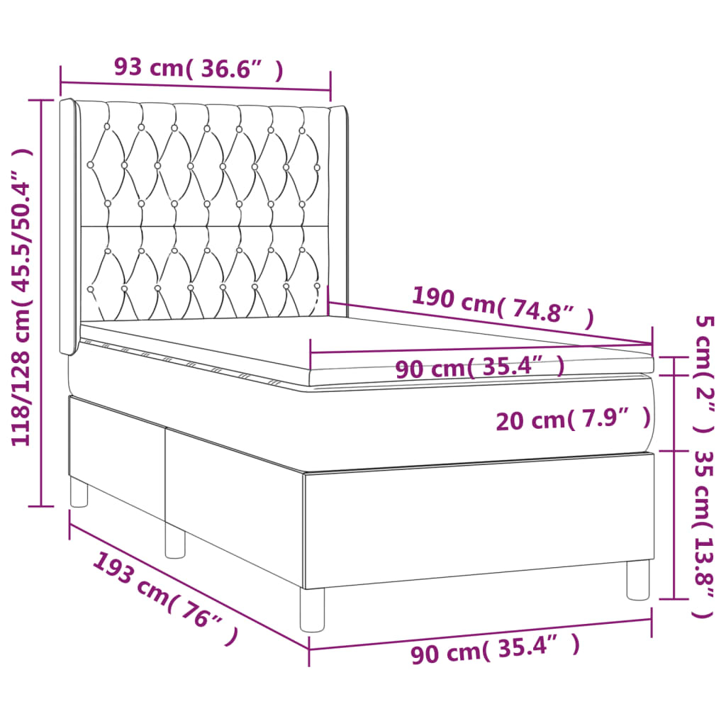 vidaXL Box spring postel s matrací a LED krémová 90x190 cm textil