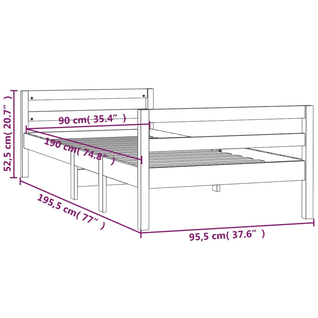 vidaXL Rám postele černá 90 x 190 cm masivní borové dřevo