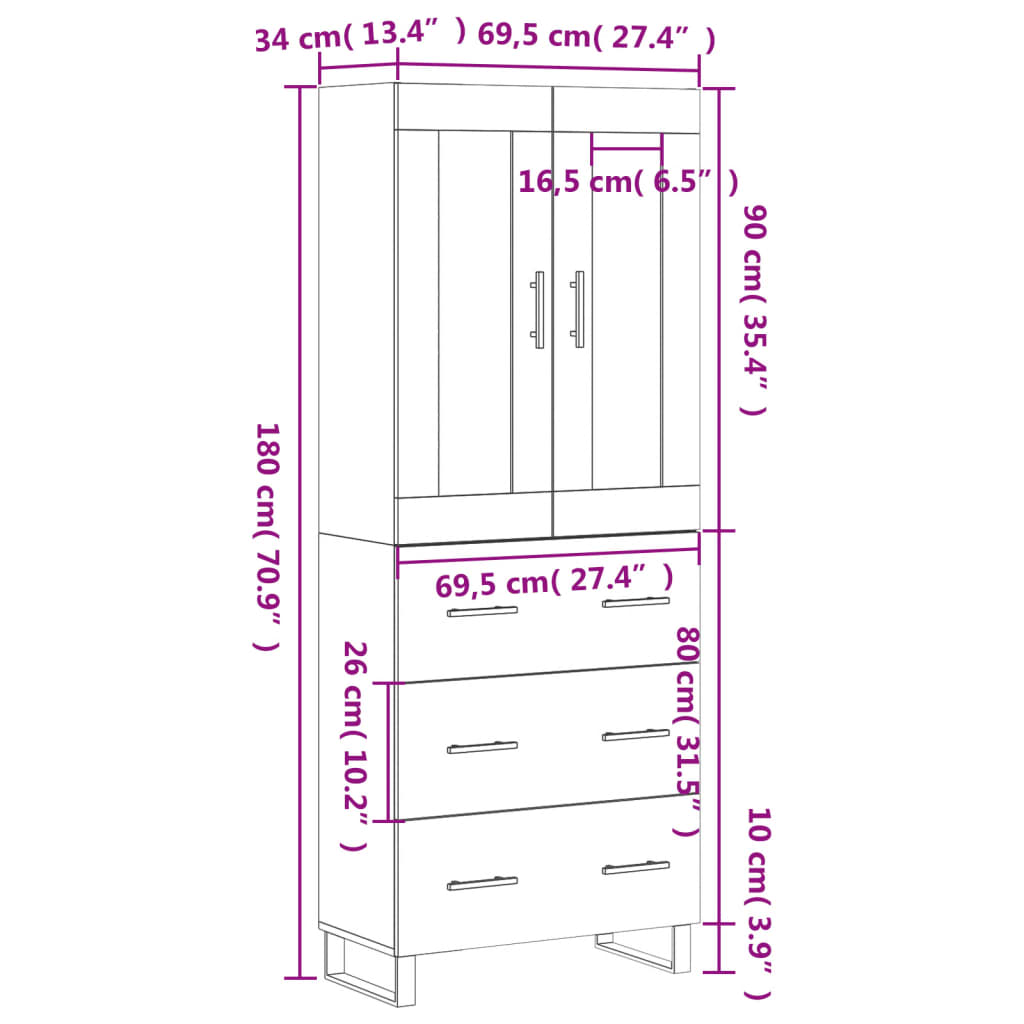 vidaXL Skříň highboard betonově šedá 69,5x34x180 cm kompozitní dřevo