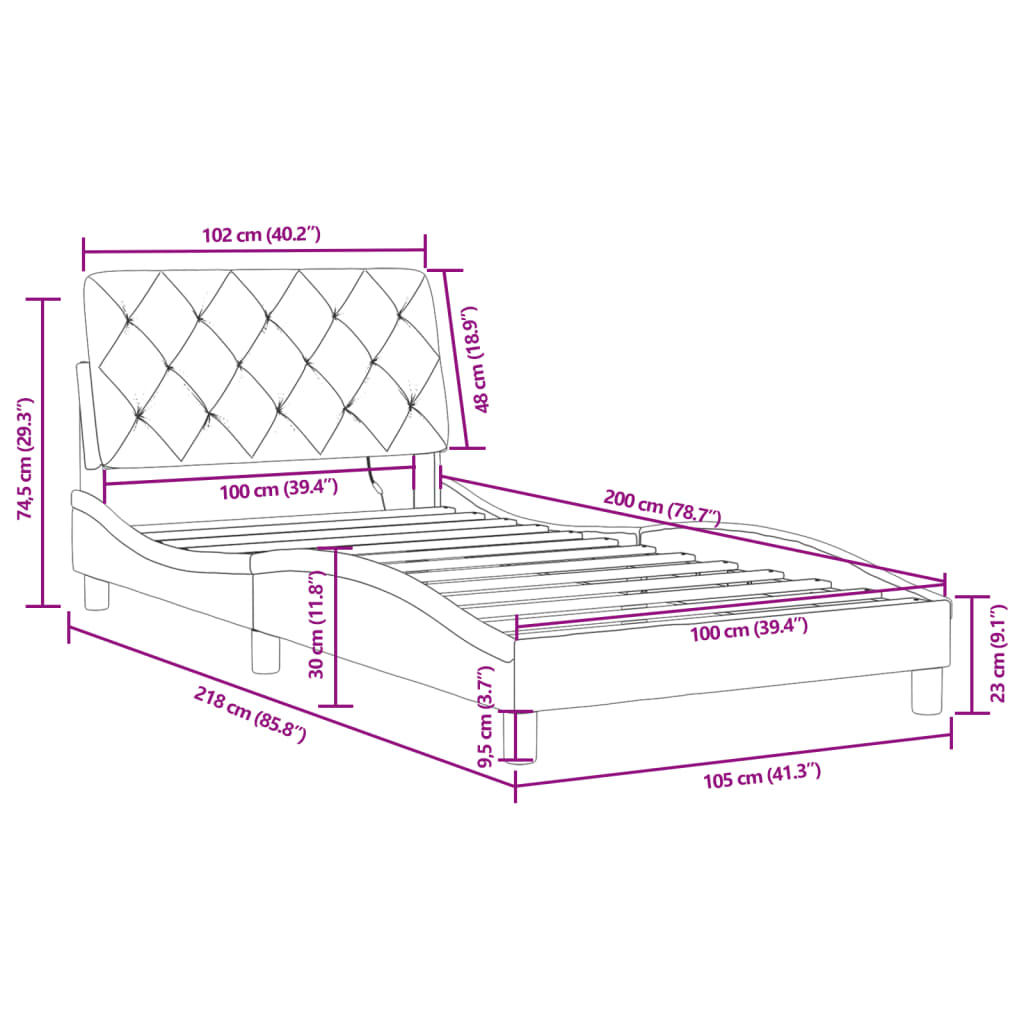 vidaXL Rám postele s LED osvětlením modrý 100 x 200 cm samet