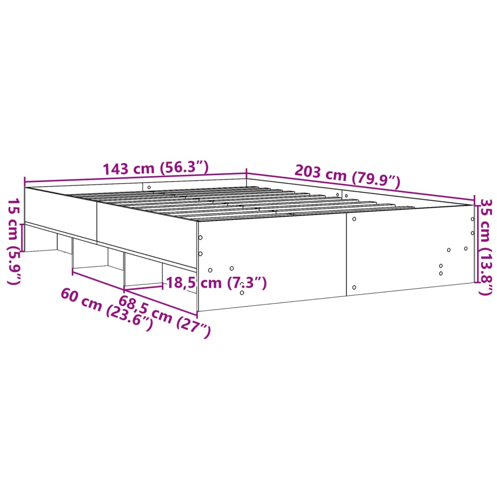 vidaXL Rám postele bez matrace dub sonoma 140x200 cm kompozitní dřevo