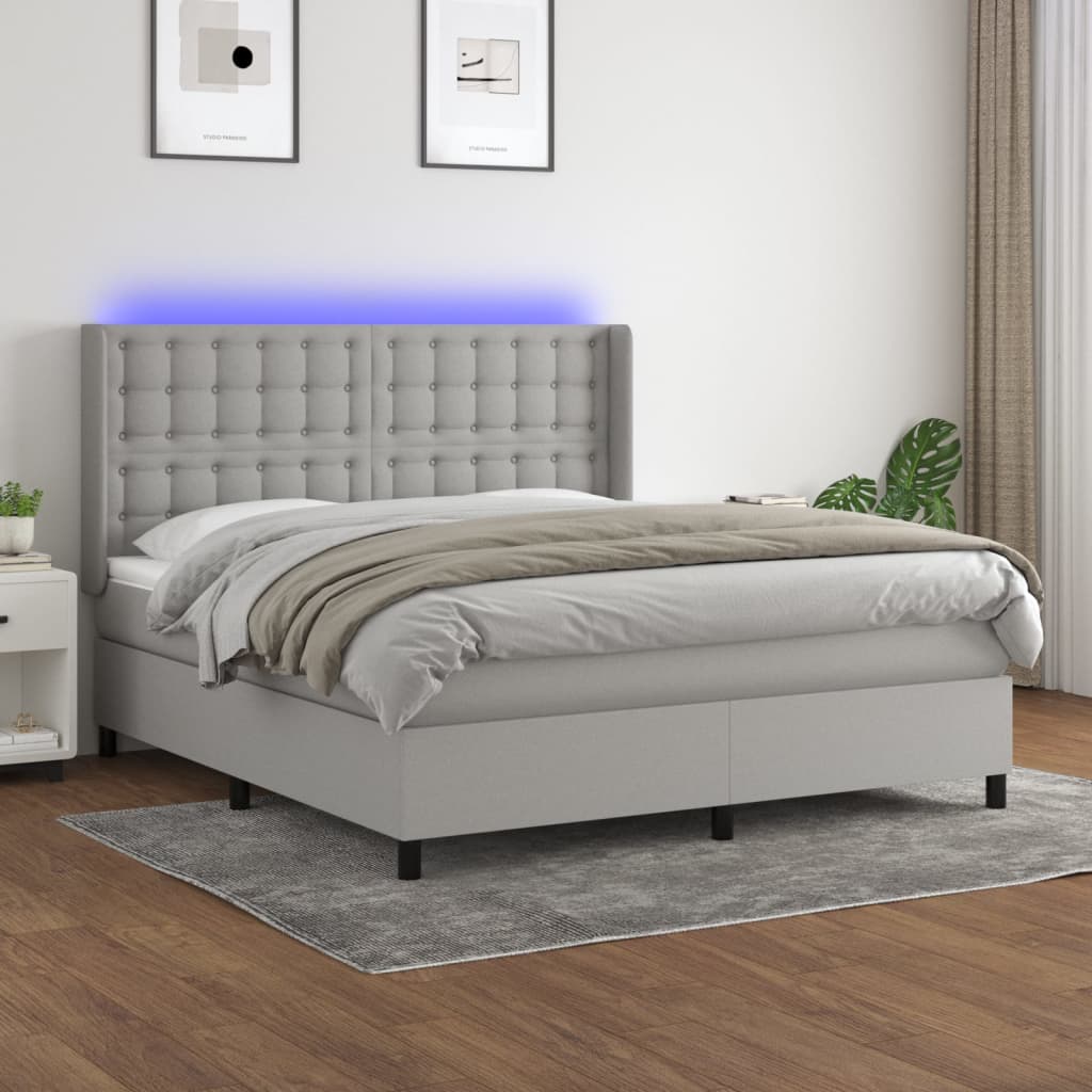 vidaXL Box spring postel s matrací a LED světle šedá 160x200 cm textil