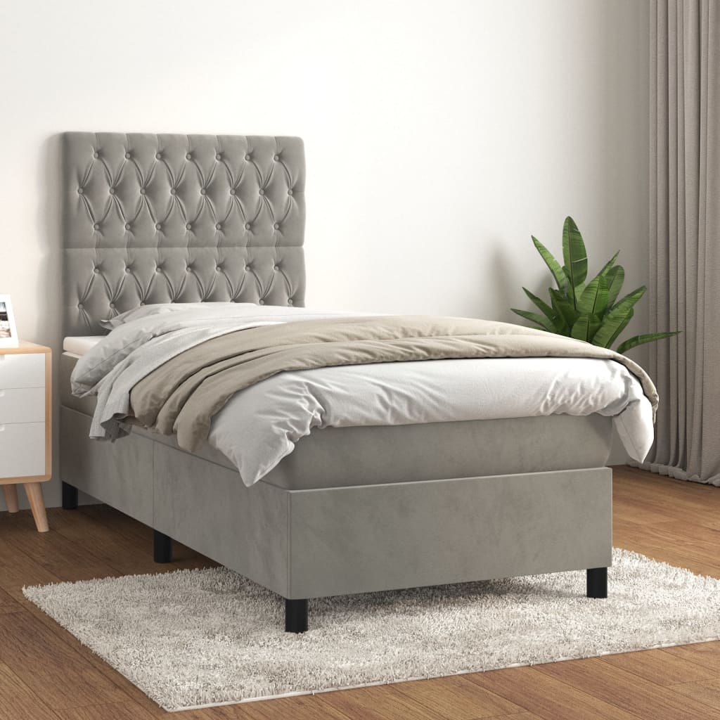 vidaXL Box spring postel s matrací světle šedá 90x200 cm samet