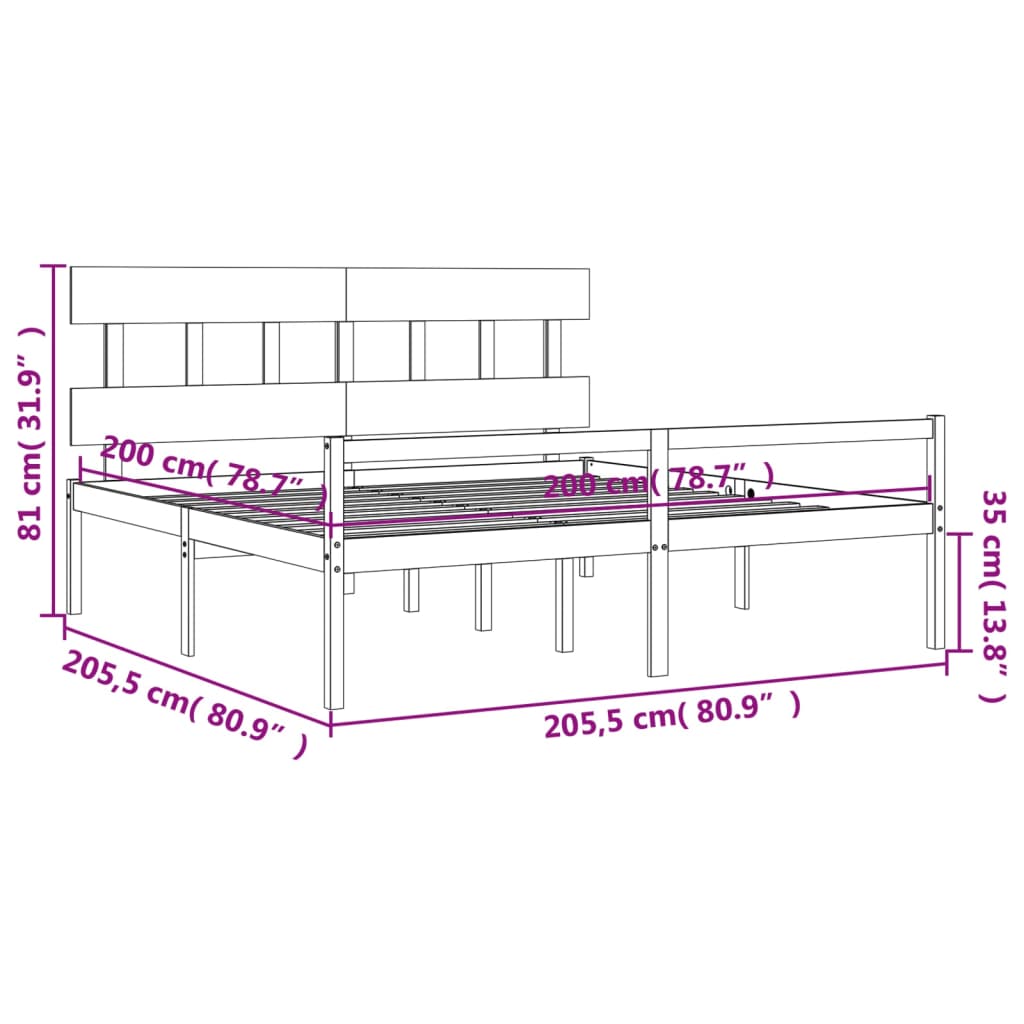 vidaXL Postel s čelem pro seniory černý 200x200 cm masivní dřevo