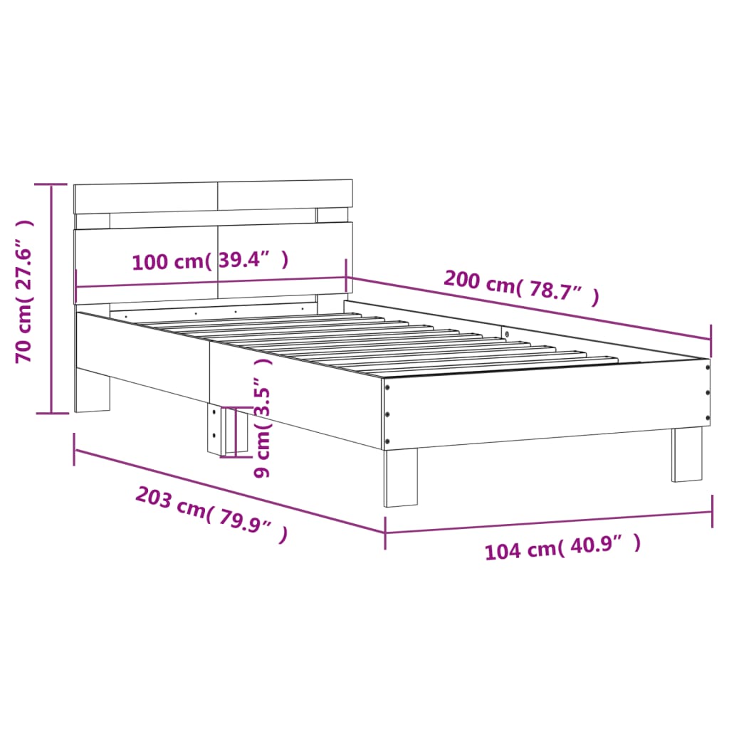 vidaXL Rám postele s čelem šedý sonoma 100 x 200 cm kompozitní dřevo