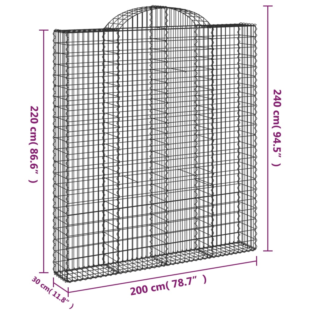 vidaXL Klenuté gabionové koše 18ks 200x30x220/240cm pozinkované železo