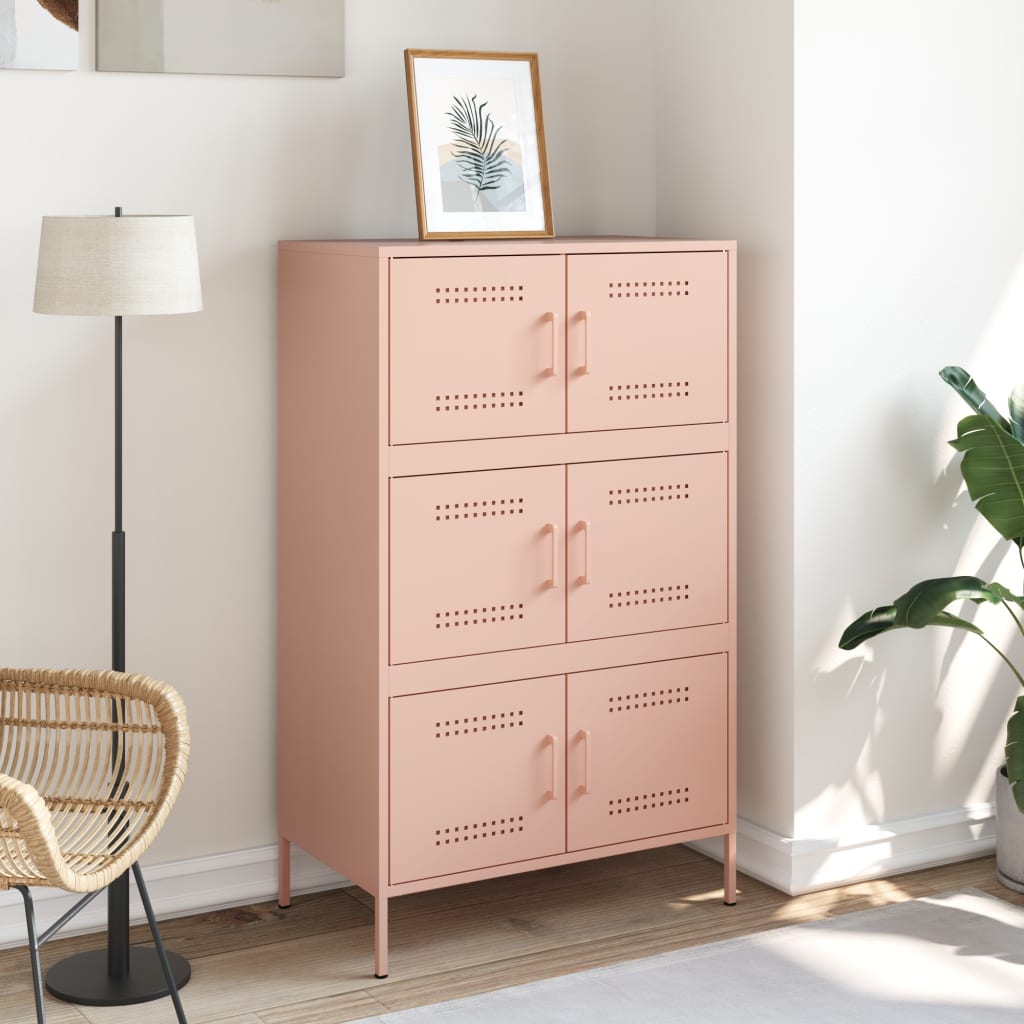 vidaXL Skříň highboard růžová 68 x 39 x 113 cm ocel