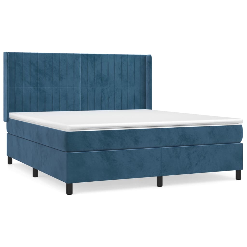 vidaXL Box spring postel s matrací tmavě modrá 160x200 cm samet